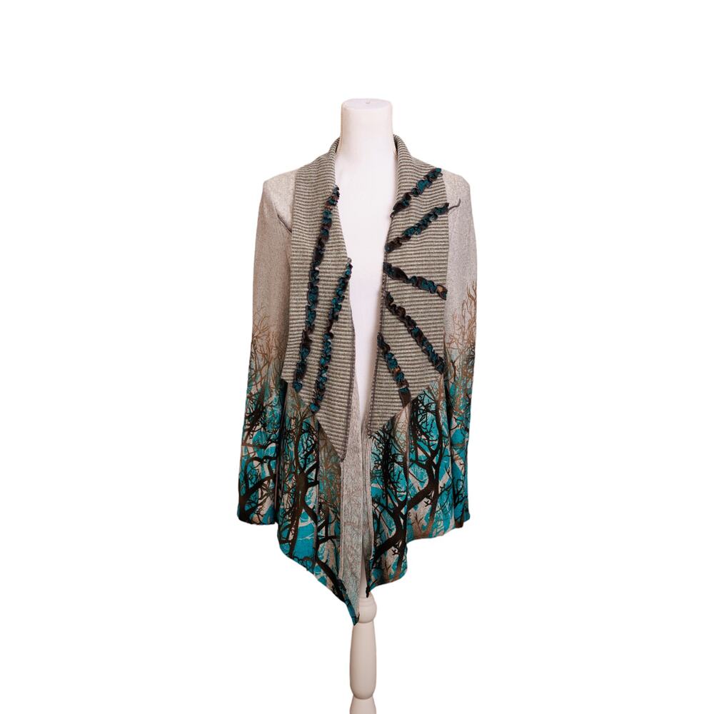 Dor‎ Dor Couture women's sweater cardigan Ruffles large grey green